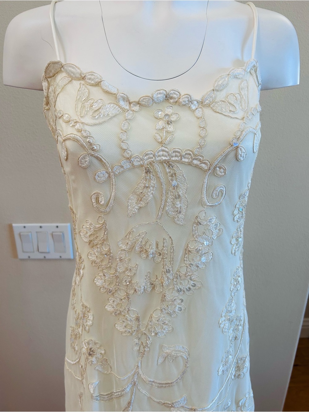 Vintage Jessica McClintock Bridal 12 Off White Lace Mesh Sequins Maxi Dress  USA - Picture 6 of 6